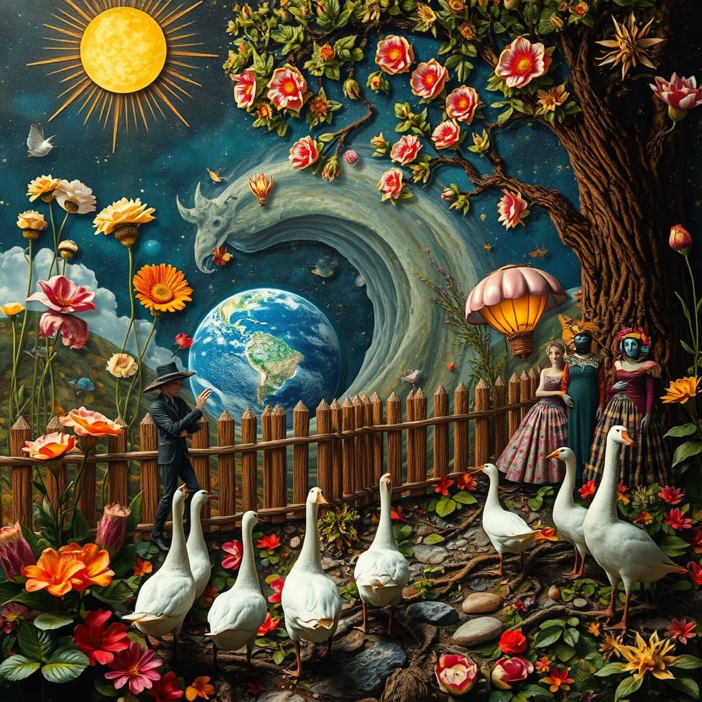 Surreal Earth View with Cosmic Energy Garden Party