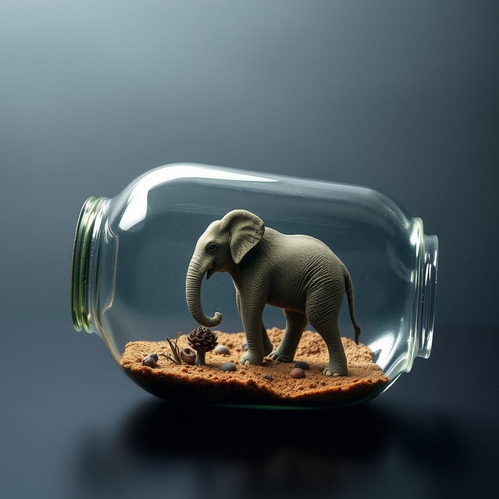 Surrealism Elephant in a Glass Container