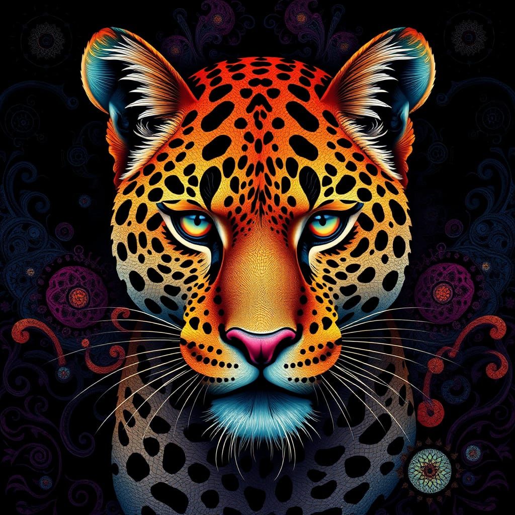 Abstract Leopard with Colorful Fractal Details