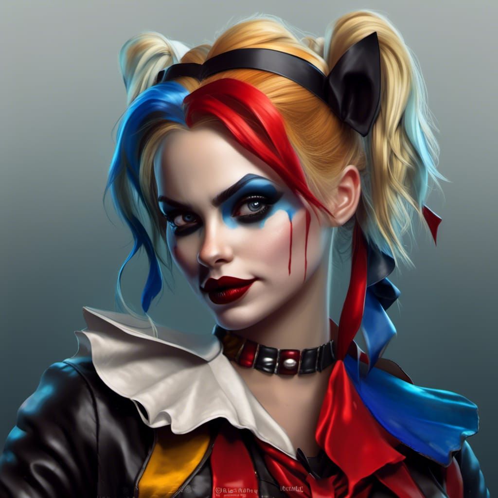 Harley Quinn Portrait in Brom and Kandinsky Style
