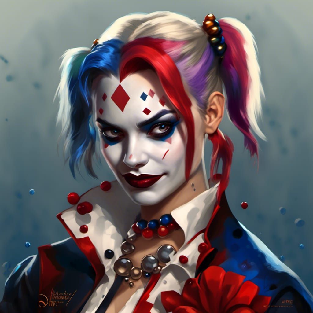 Vibrant Cyberpunk Concept Art Portrait of Harley Quinn