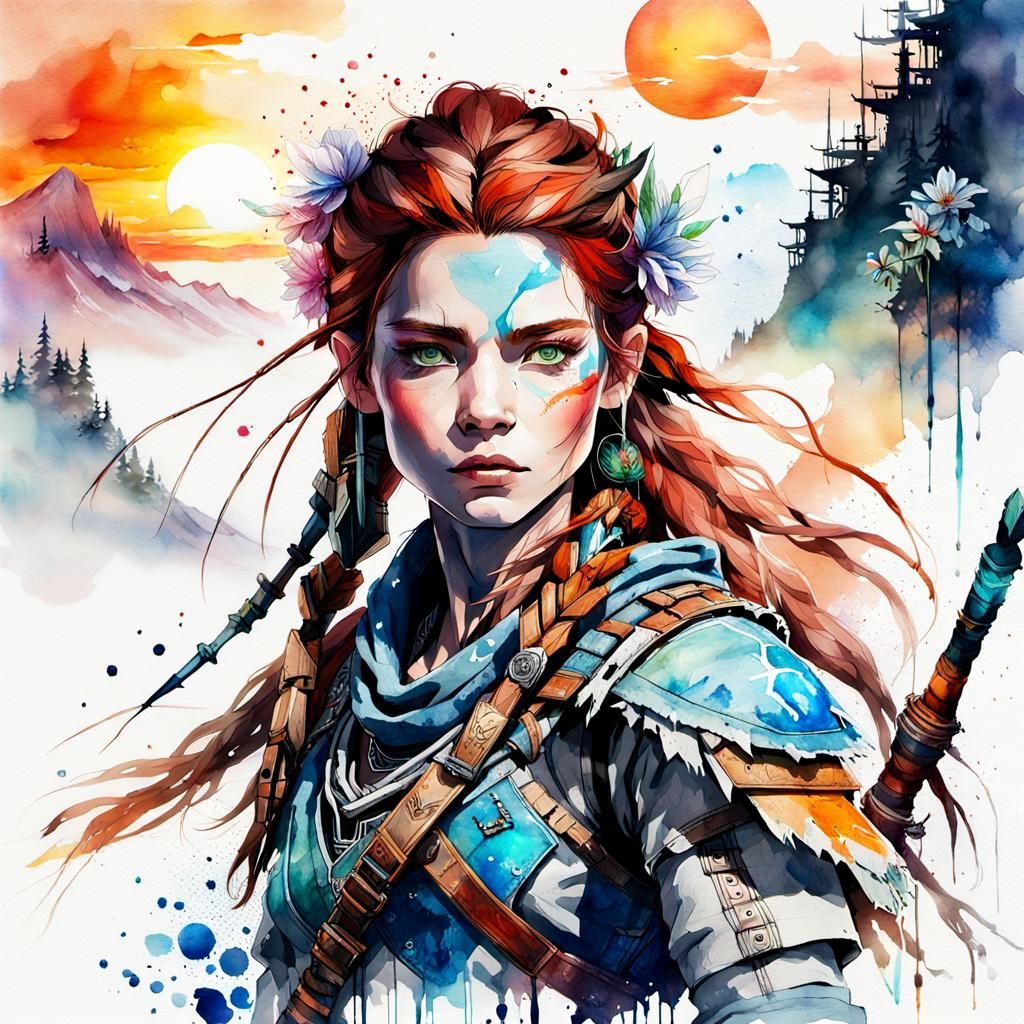 Aloy of Horizon Zero Dawn: Digital Watercolor Art