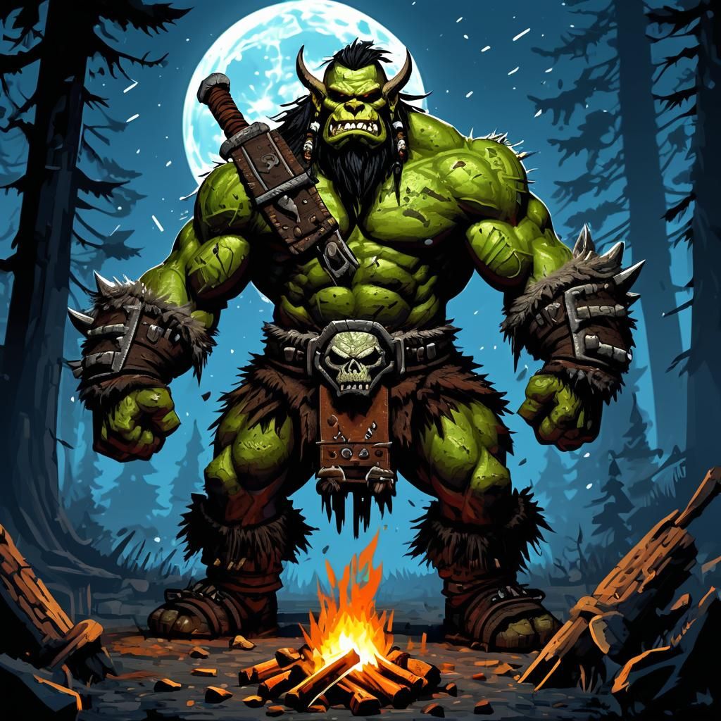 Pixel Art Ork Barbarian Monk in 16-bit JRPG Style