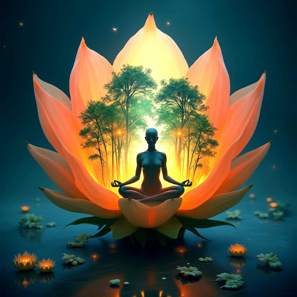 Meditating Figure Inside Giant Flower Bud
