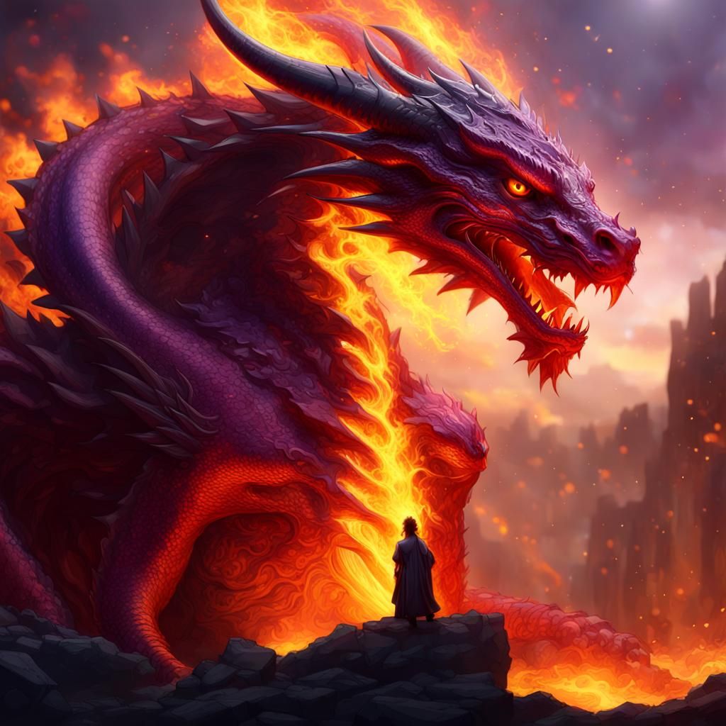 Majestic Red Dragon in Dark Fantasy Style