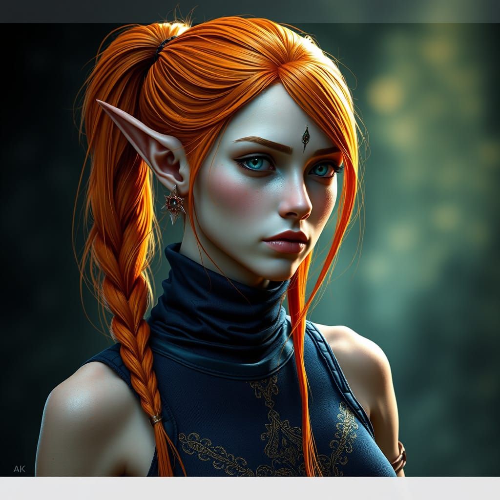 Vibrant Elf Druid in Dark Blue Turtle-Neck Tank Top