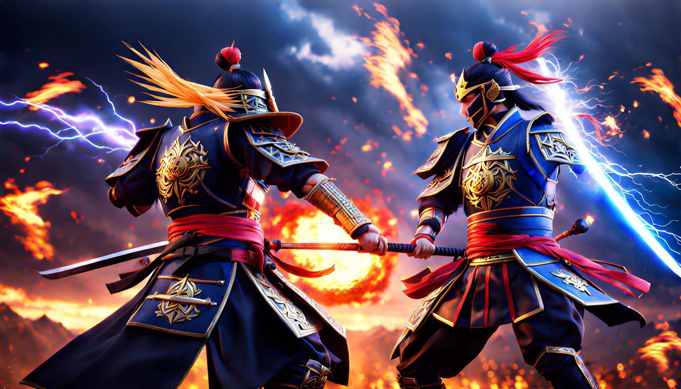 Anime Samurai Showdown with Lightning and Fire