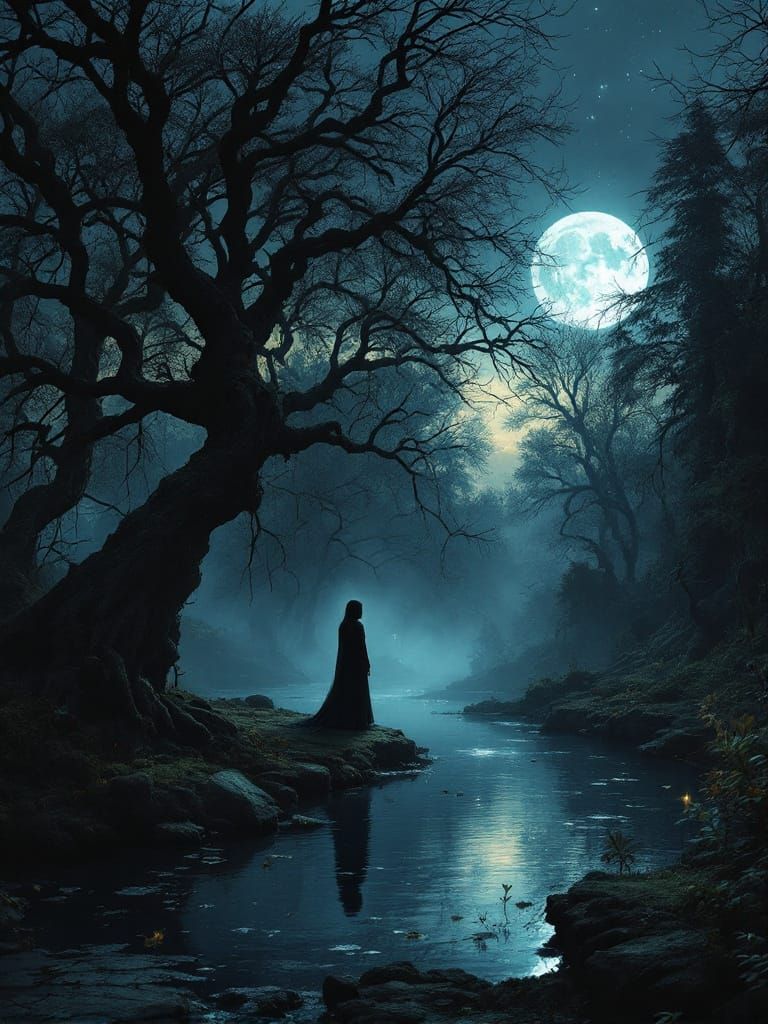 Mystical Garden Meeting in Pre-Raphaelite Style