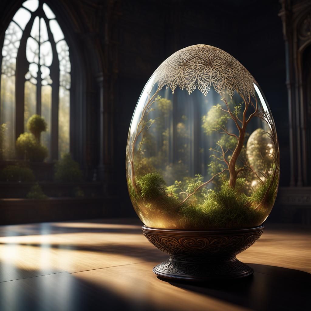 Mystic Gardens in Glass Egg: Photorealistic CGI Render