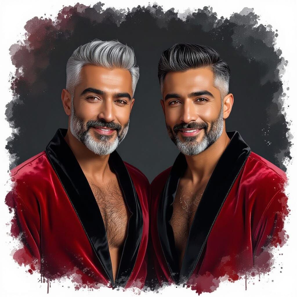 Two Handsome Iranian Men in Velvet Bathrobes