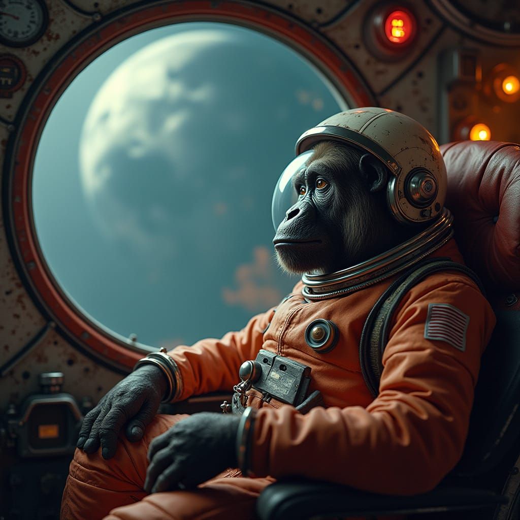 Gorilla Astronaut in Retro Spaceship, Concept Art