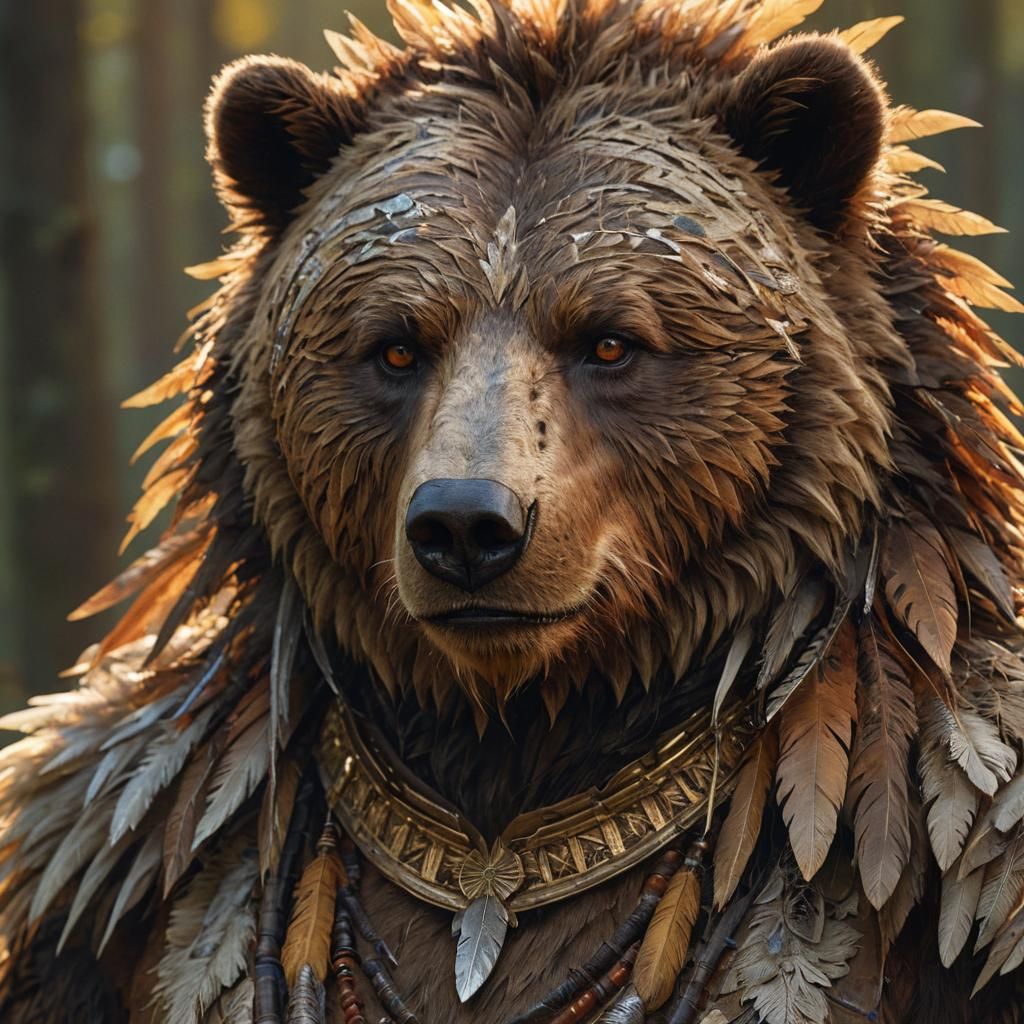 Bear Shifter Portrait in Art Nouveau Style