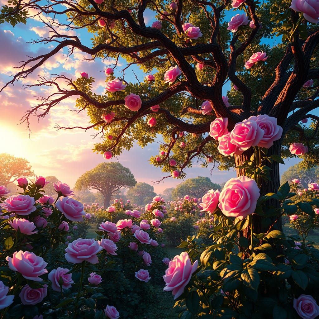 Vibrant Flamand Rose Park in Dreamlike Landscape