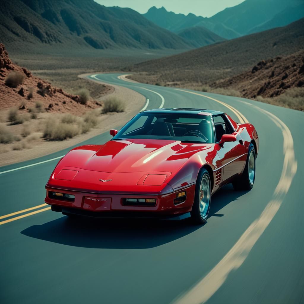 1990 Red Corvette Cinematic Film Still
