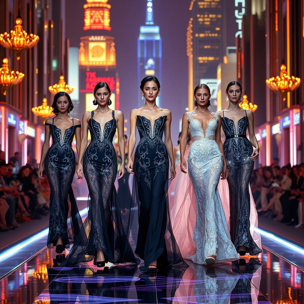 Glamorous Catwalk Show in Futuristic Art Deco Style