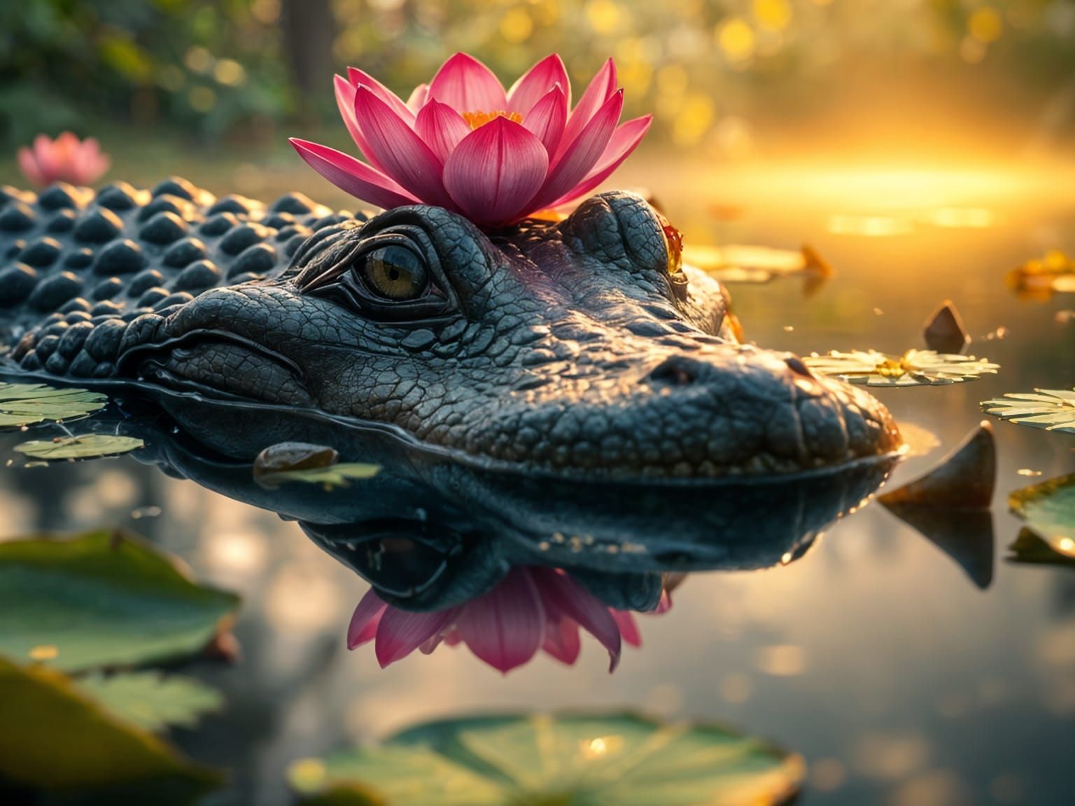 Rainbow Lotus on Alligator Head in Enchanted Lake