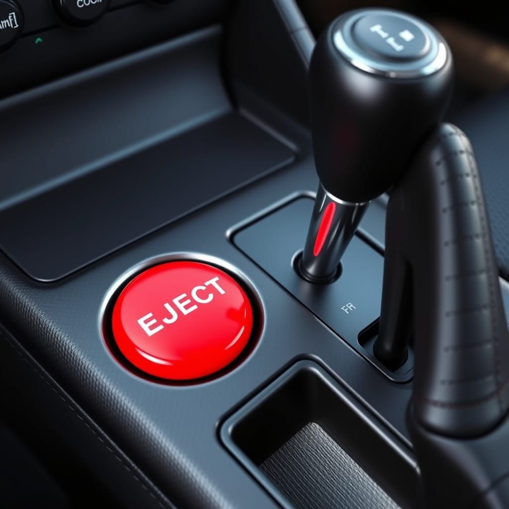 Red Eject Button on Sports Car Center Console