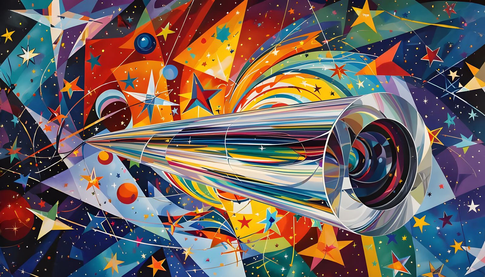 Iridescent Cylinder Reflecting a Starry Cosmos