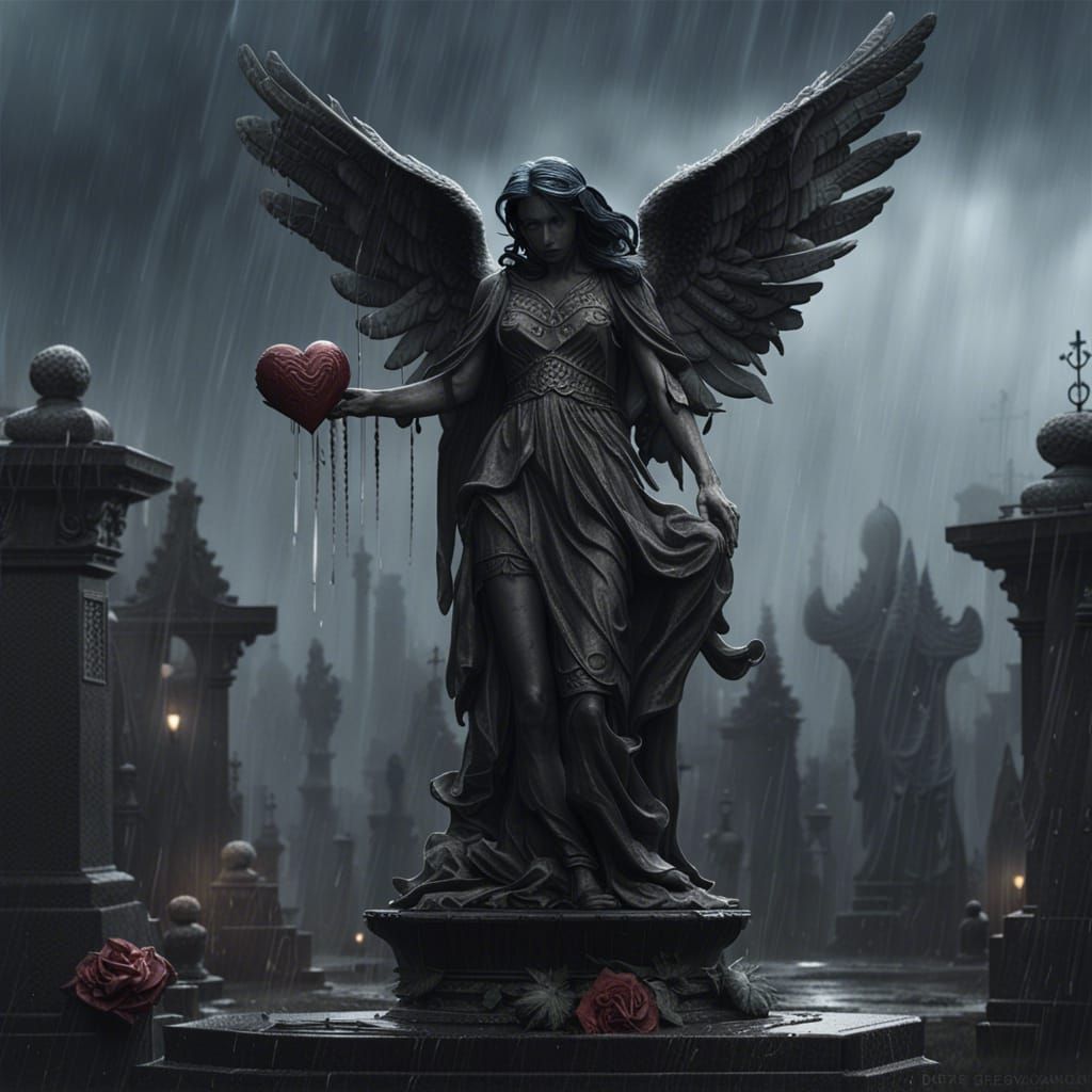 Angel Statue in Cemetery: Dark Fantasy Art
