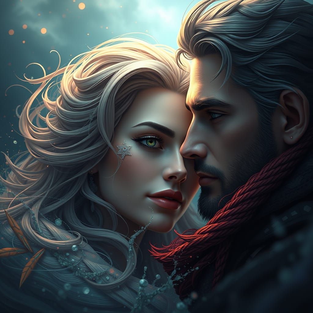 Ethereal Couple in Vibrant Fantasy Landscape