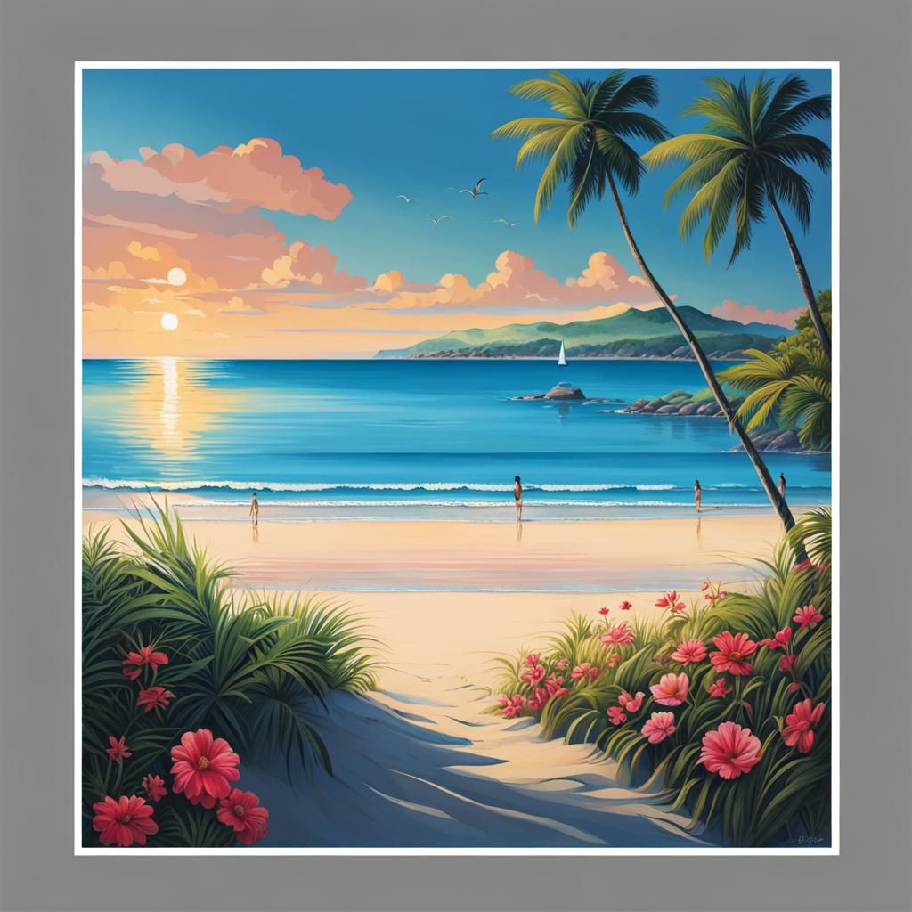 Peaceful Beach Scene with Many People