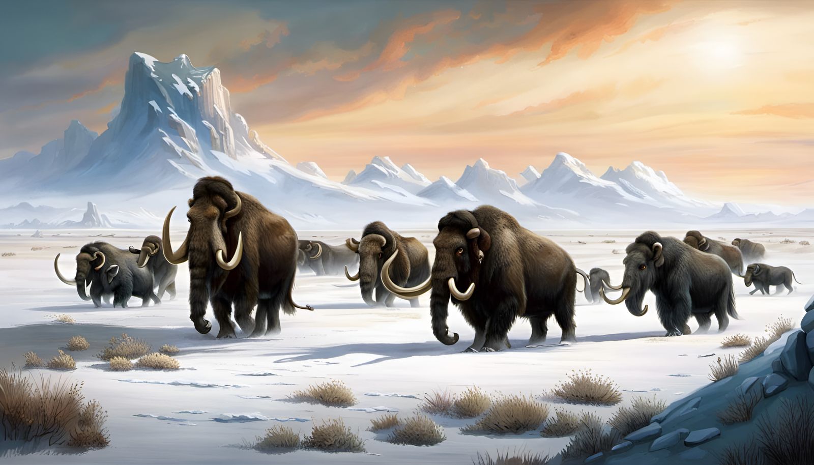 Woolly Mammoths and Ice Age Wildlife in Burton Style