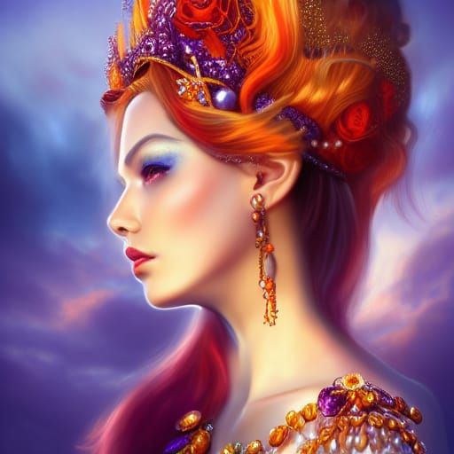 Fire Princess Collage with Pearls and Rubies