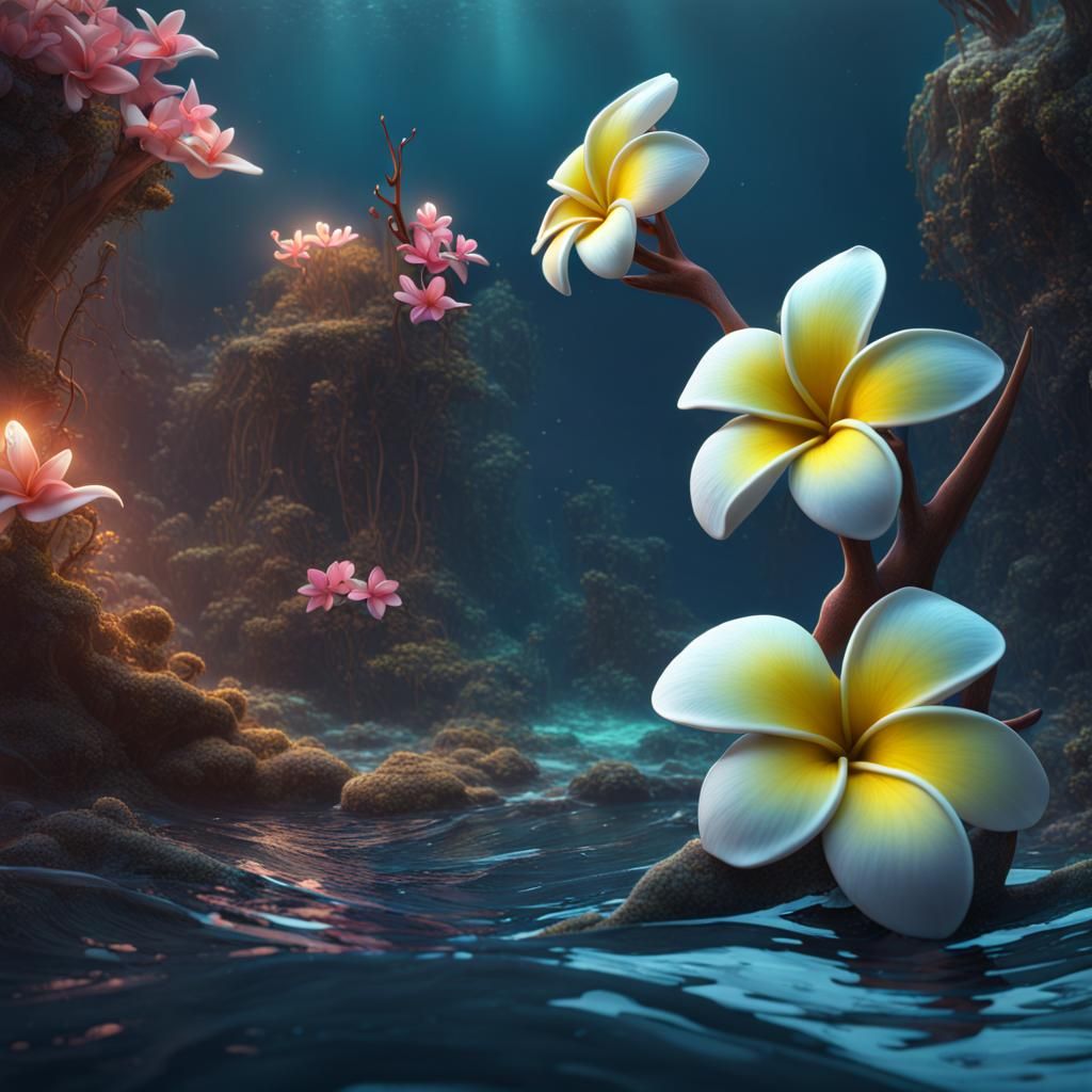 Plumeria Under the Waves: Detailed Matte Painting