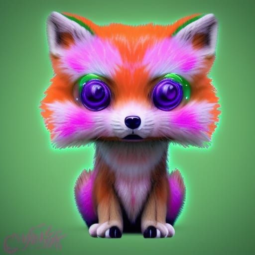 Hyperrealistic Chibi Fox with Neon Details