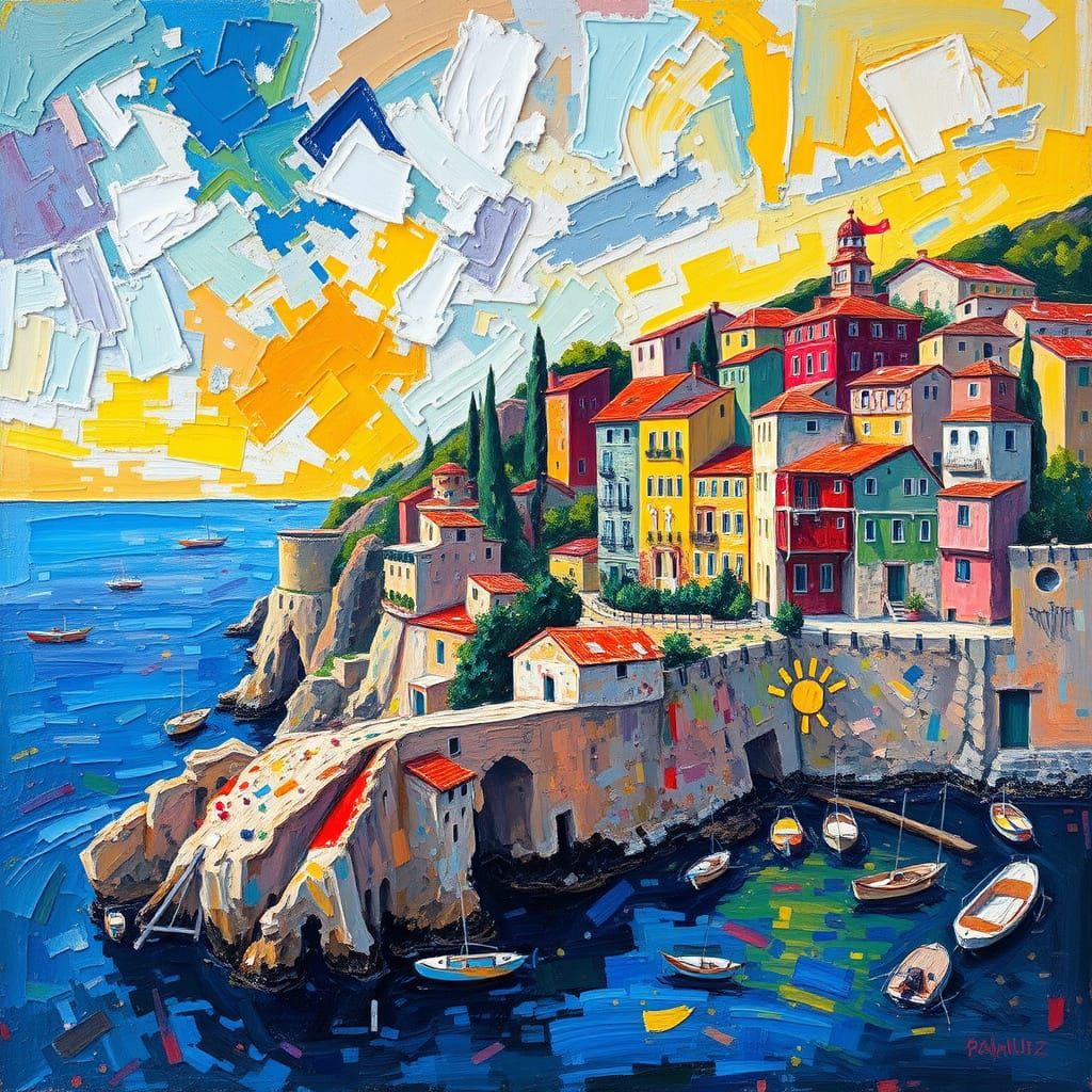 Neo-Impressionist Montecarlo Scene with Impasto Textures