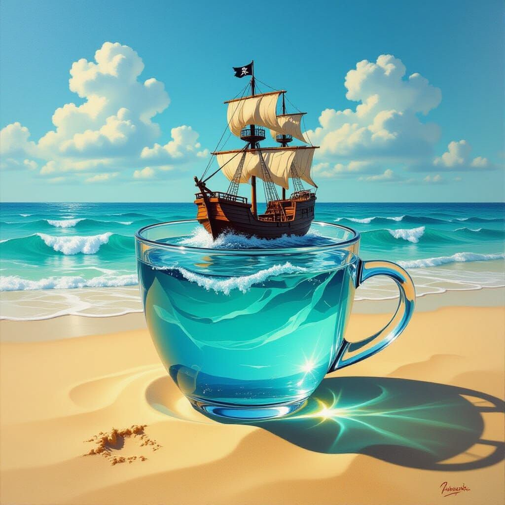 Surreal Desert Scene With Ocean In A Cup