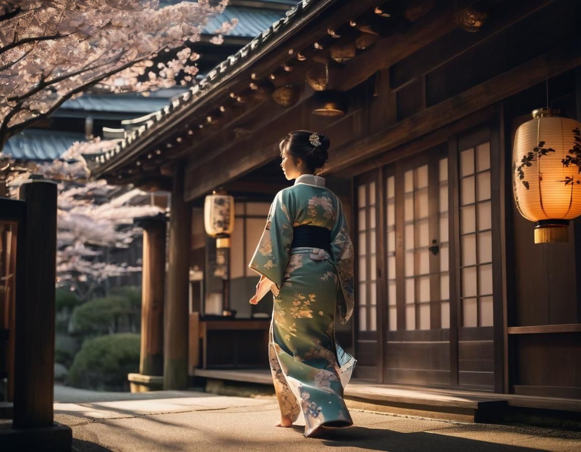 Japanese Woman in Teahouse: Ukiyo-e Style