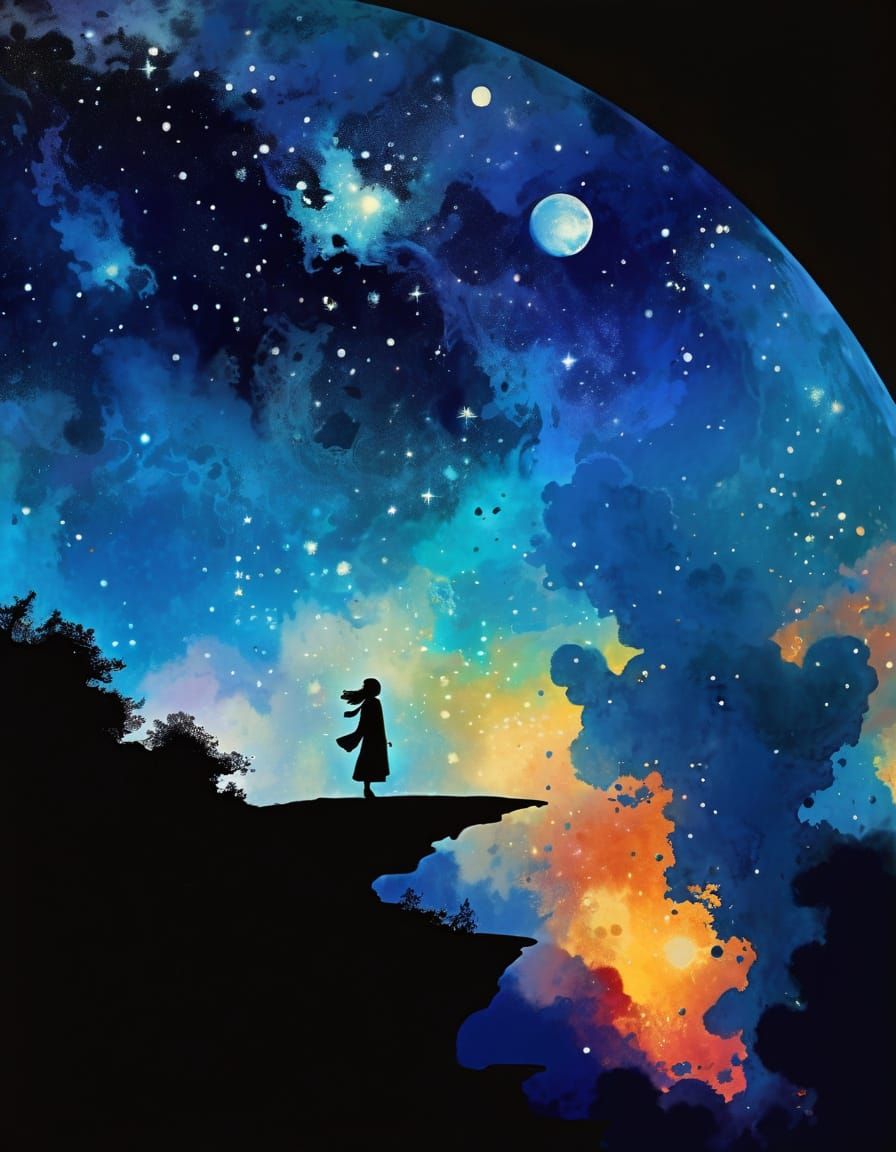 Ethereal Cosmic Scene in Vibrant Gradient Hues