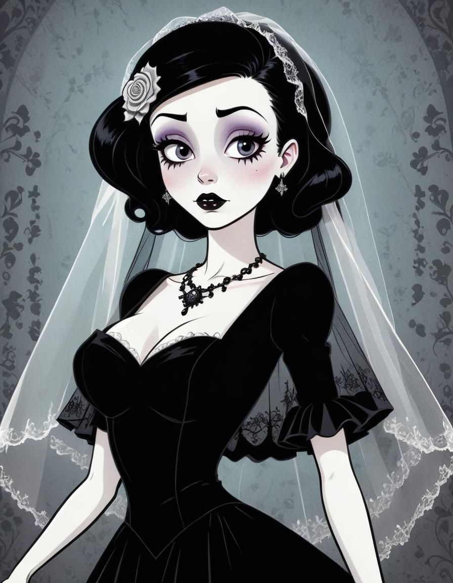 Gothic Bride in Retro Cartoon Style