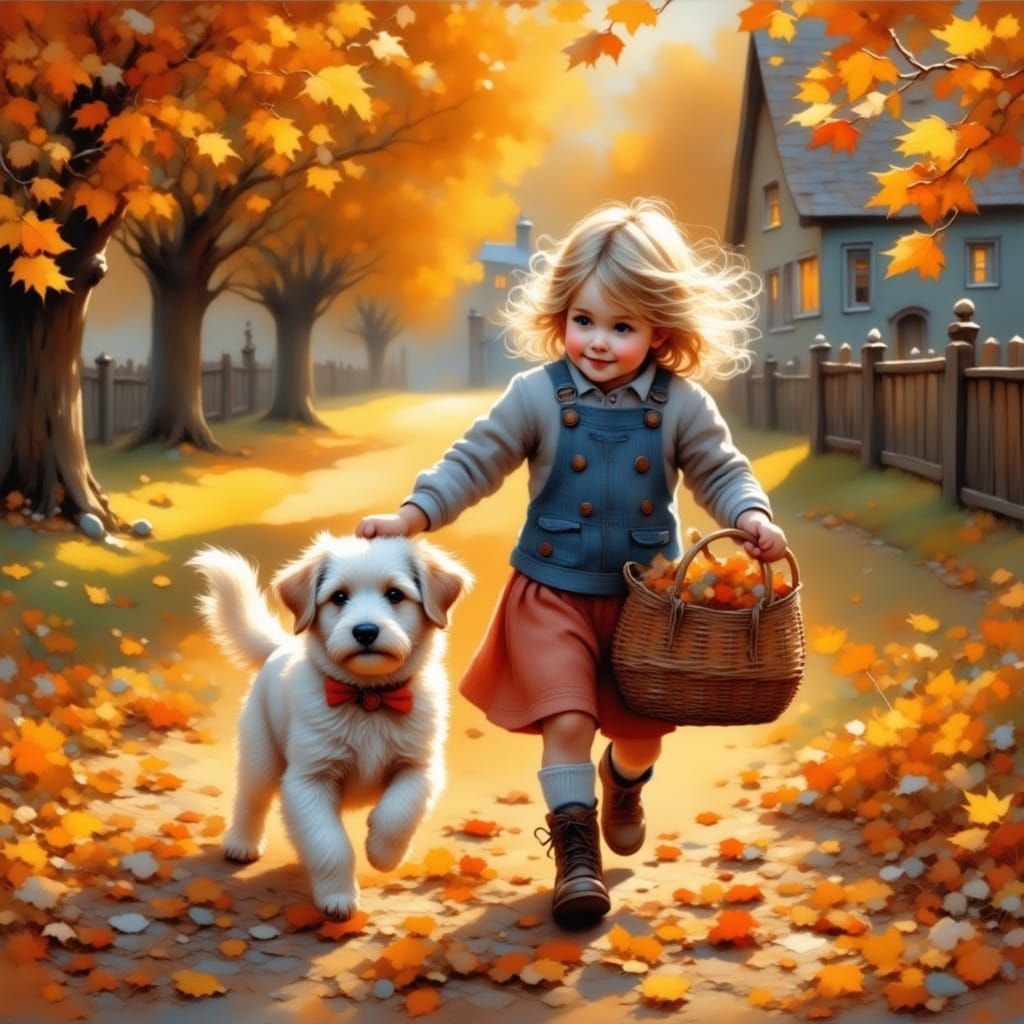 Joyful Autumn Scene with Vintage Whimsy