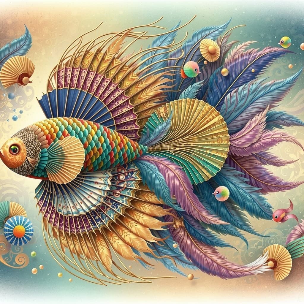 Exotic Fish with Chinese Fan Tails in Surreal Style