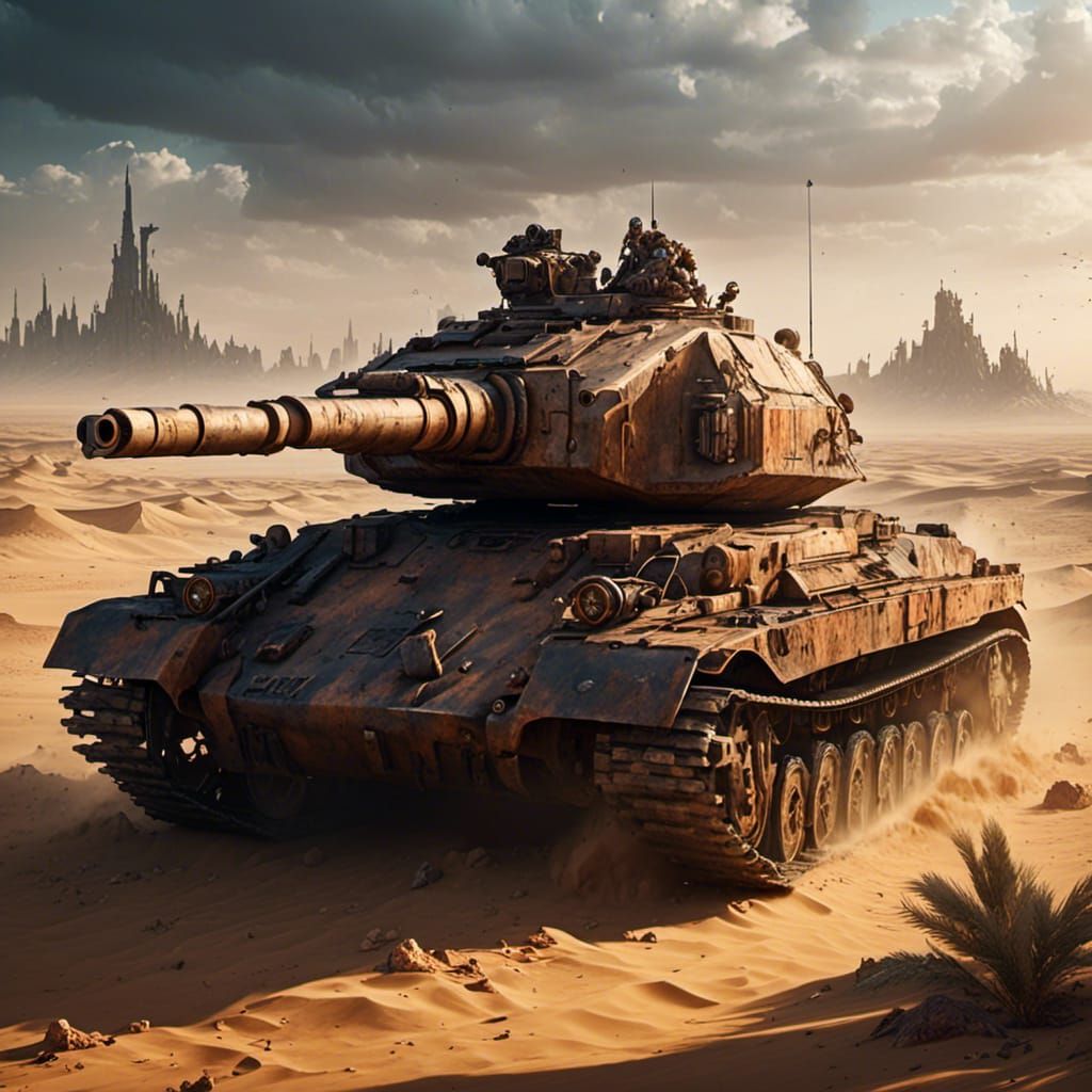 War Tank in Desert: Detailed Matte Painting