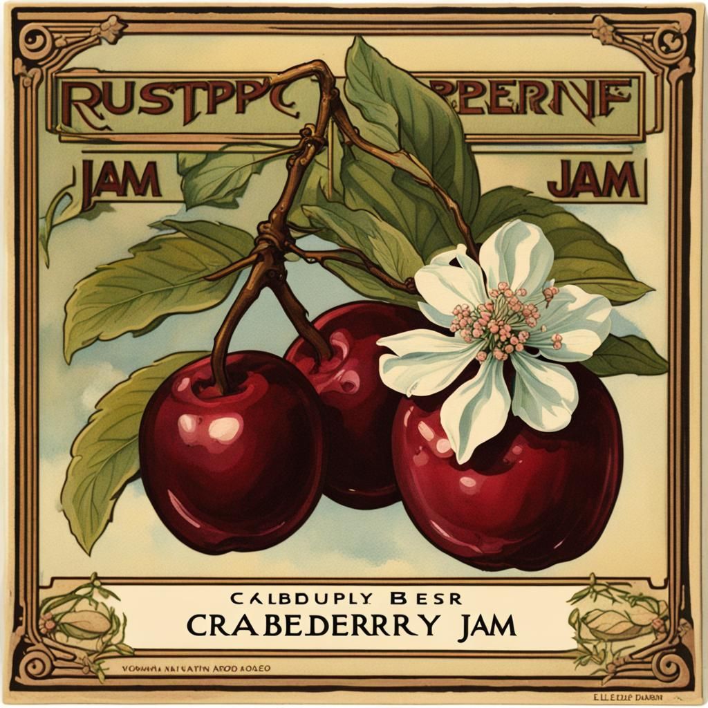 Rustic Crabapple Elderberry Jam Label in Art Deco Style
