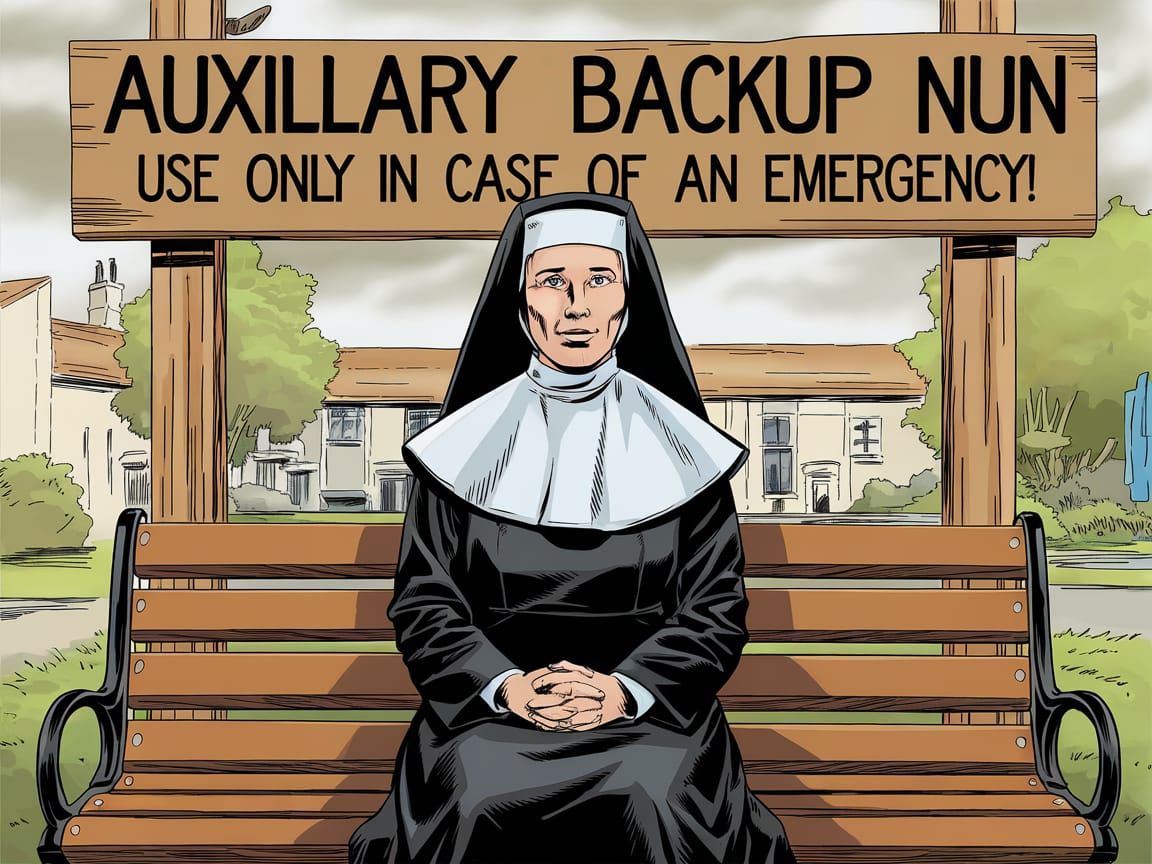 Comic Book Style Backup Nun in Convent Setting
