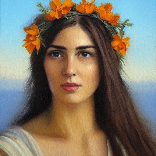 Greek Woman with Flower Crown as Oil Painting