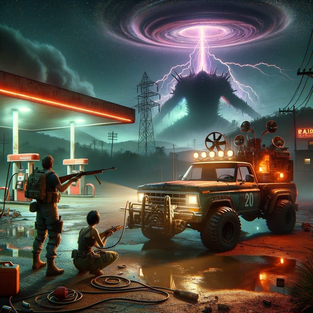 Post-Apocalyptic Survivors Guard Rusty Gas Station