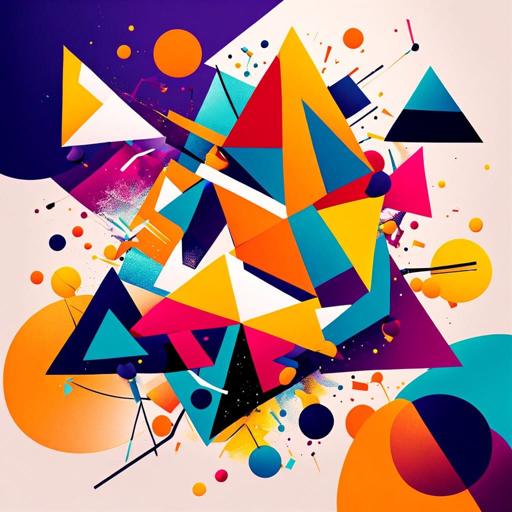 Geometric Abstract Splash Art with Circles and Triangles