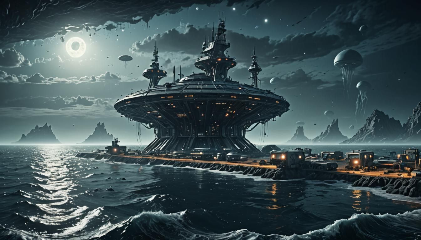 Eerie Alien Base in Atlantic Ocean: Concept Art