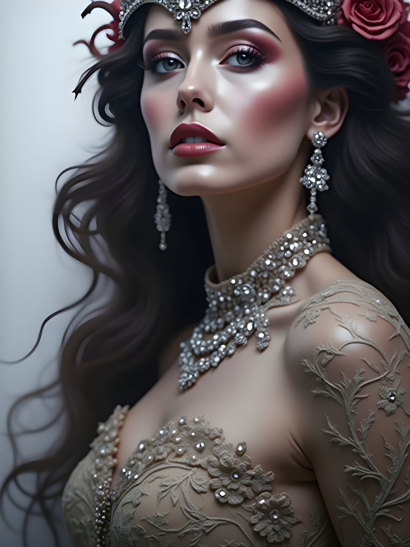 Ethereal Queen in Opulent Gown, Lavish Crown, and Jeweled Ma...