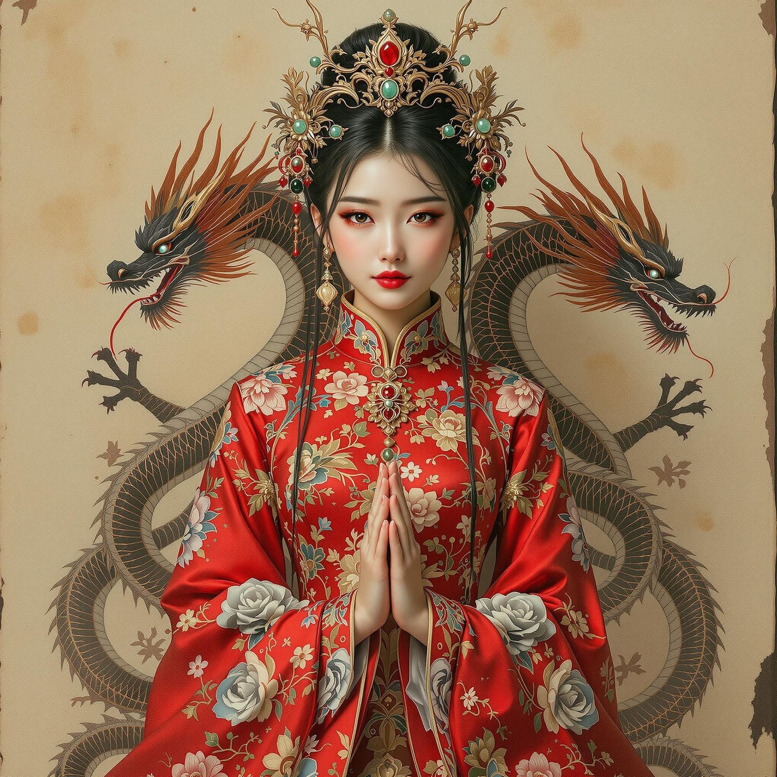 Exquisite Young Asian Woman in Traditional Chinese Qipao Dre...