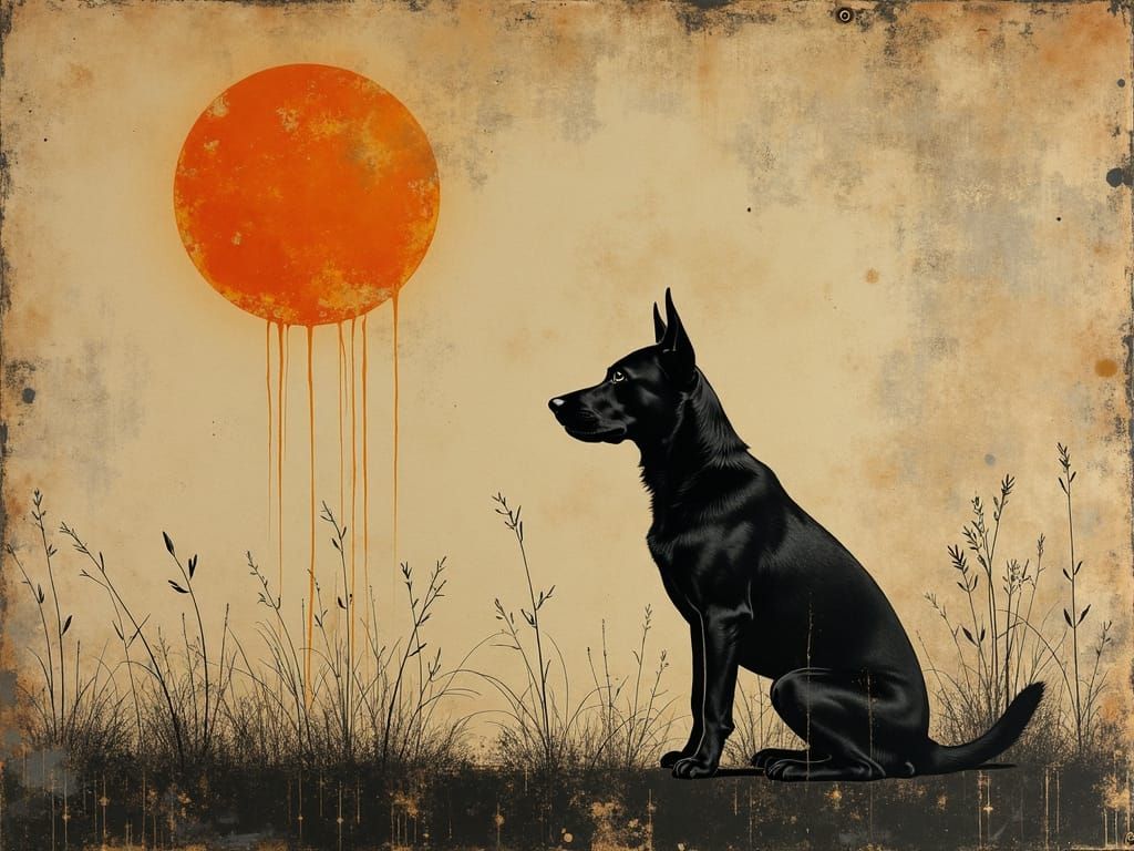 Dog in Sun: Distressed Monochromatic Vintage Photo