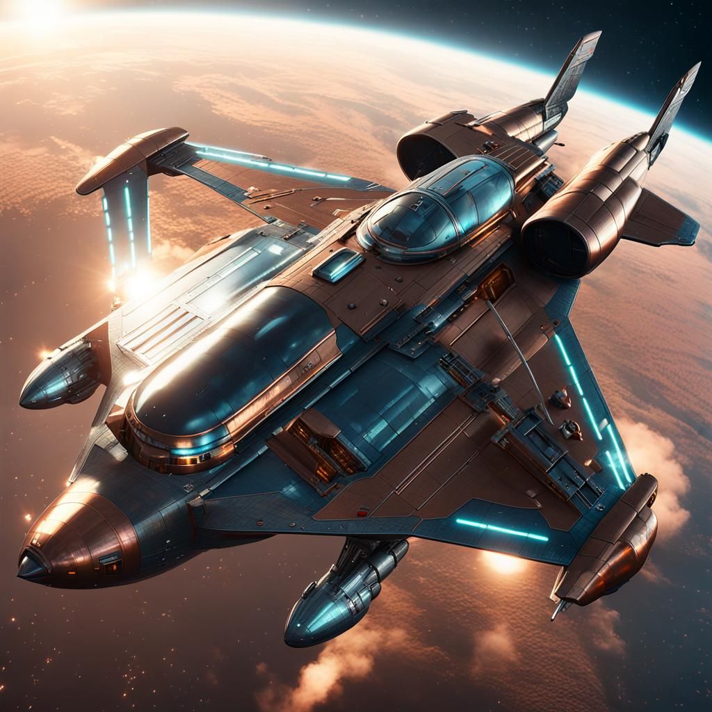 Retro Sci-Fi Starfighter in Copper and Chrome