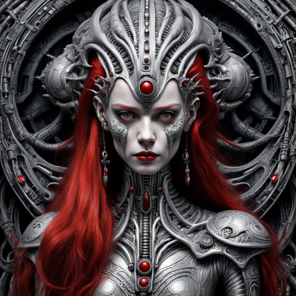 Red Haired Woman in H.R. Giger Style