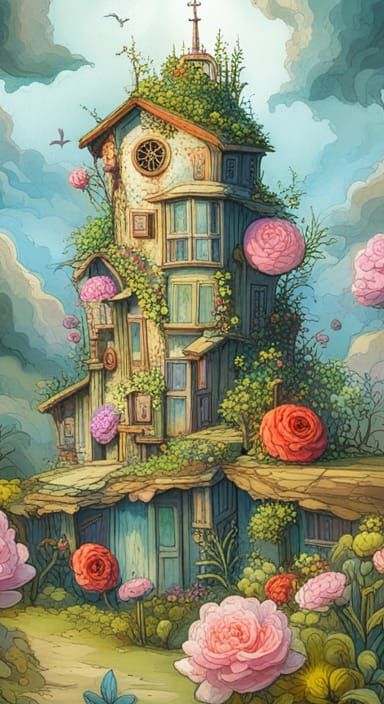 Whimsical Fairy Garden with Retro-Future House