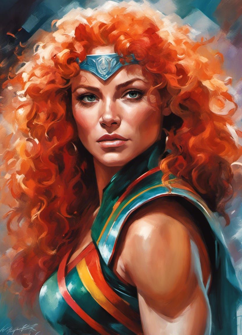 Muscular Merida as 80s Wrestler, Digital Painting